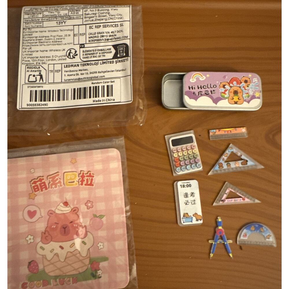 NWT Miniature School Supplies Set With Sliding Tin